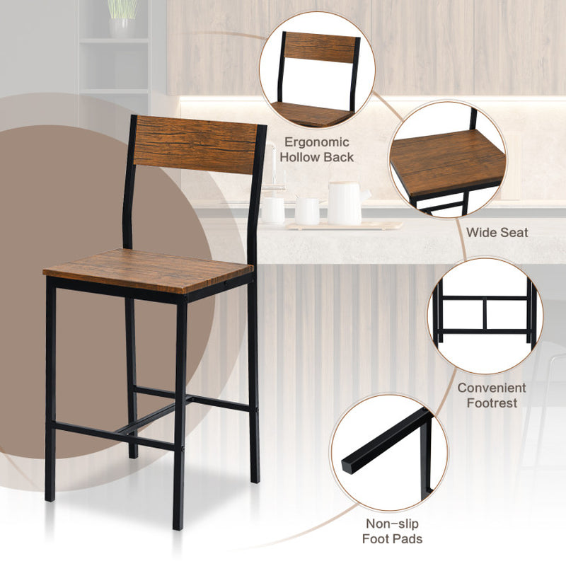 3 Pieces Bar Table Set with 2 Chairs Narrow Bar Furniture