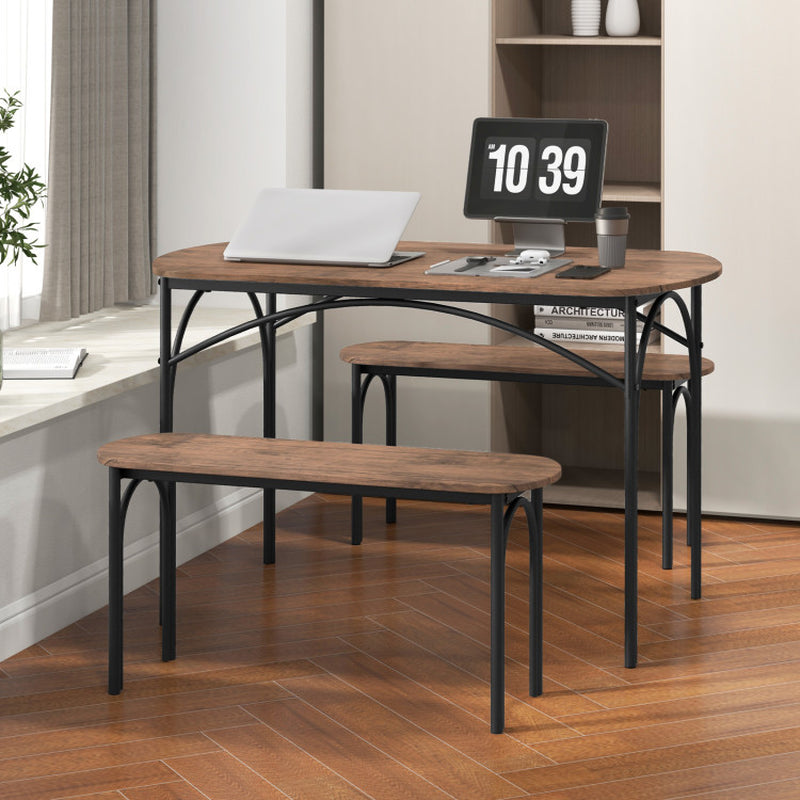 3-Piece Dining Table Set for 4 with Metal Frame