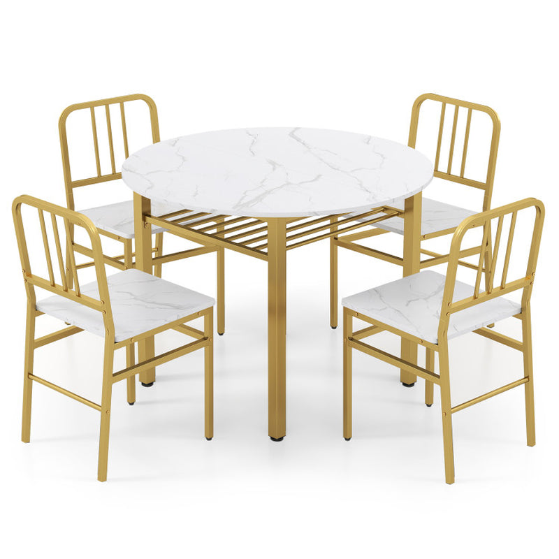 5-Piece round Dining Table Set with Storage Shelf for Dining Room