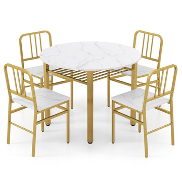 5-Piece round Dining Table Set with Storage Shelf for Dining Room