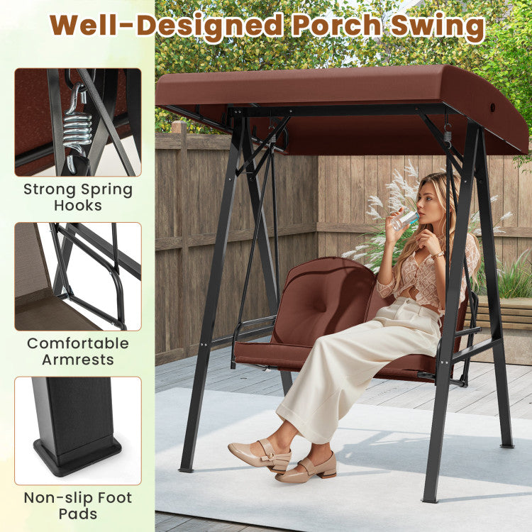 2-Person Outdoor Porch Swing with A-Shaped Metal Stand and Adjustable Canopy