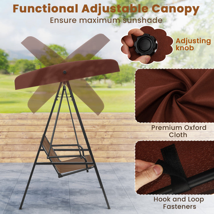 2-Person Outdoor Porch Swing with A-Shaped Metal Stand and Adjustable Canopy