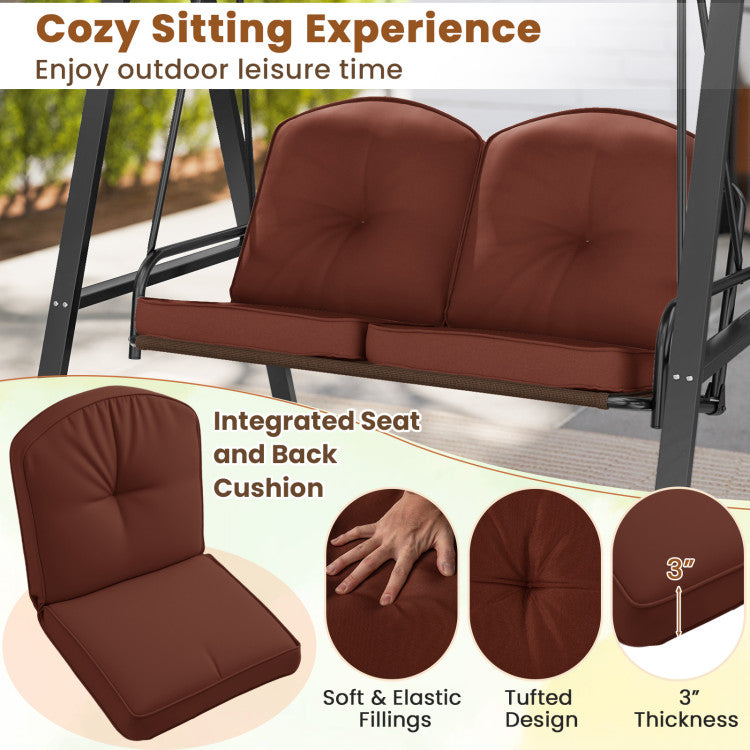 2-Person Outdoor Porch Swing with A-Shaped Metal Stand and Adjustable Canopy