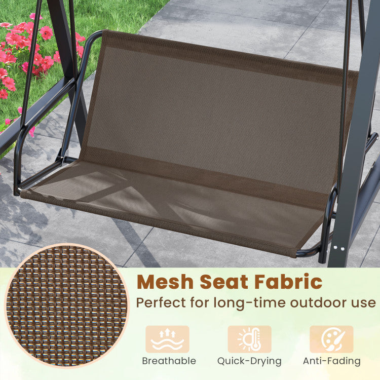 2-Person Outdoor Porch Swing with A-Shaped Metal Stand and Adjustable Canopy