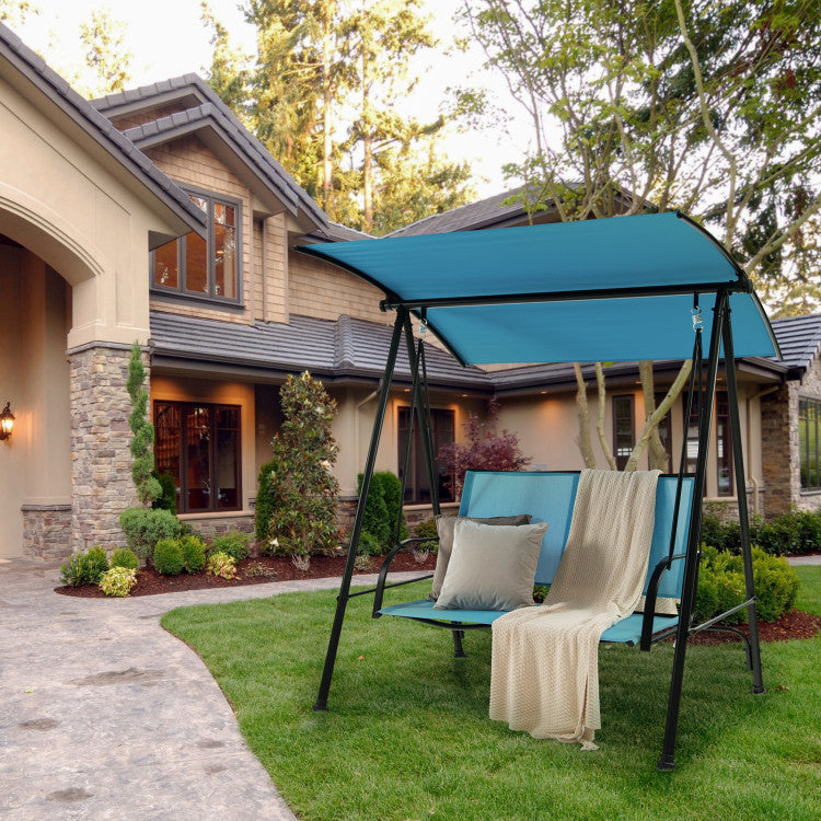 2-Seat Outdoor Canopy Swing with Comfortable Fabric Seat and Heavy-duty Metal Frame