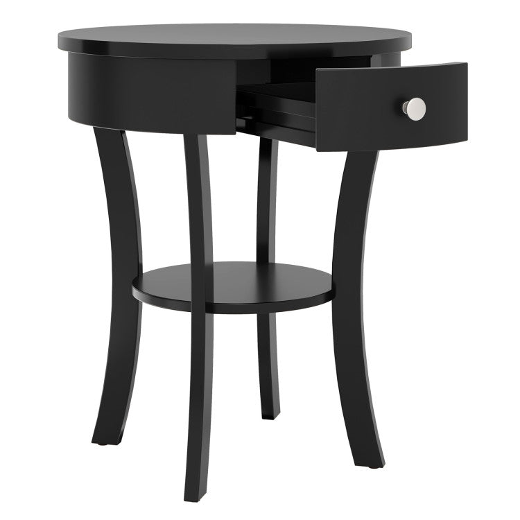 2-Tier Wood Round End Table with Open Drawer
