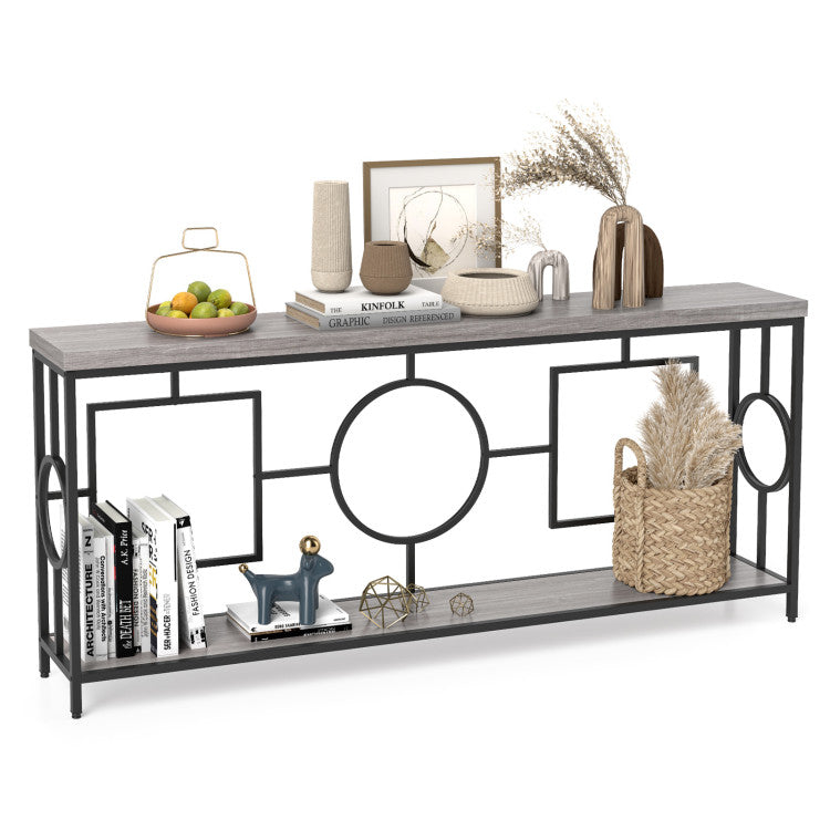 2-Tier Faux Marble Top Console Table with Storage Shelf for Hallway