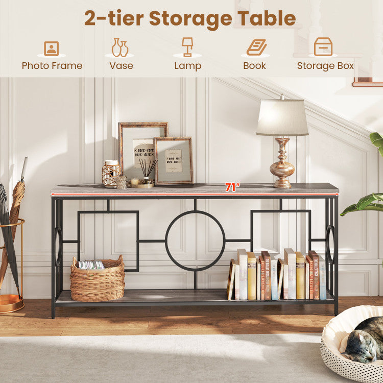 2-Tier Faux Marble Top Console Table with Storage Shelf for Hallway