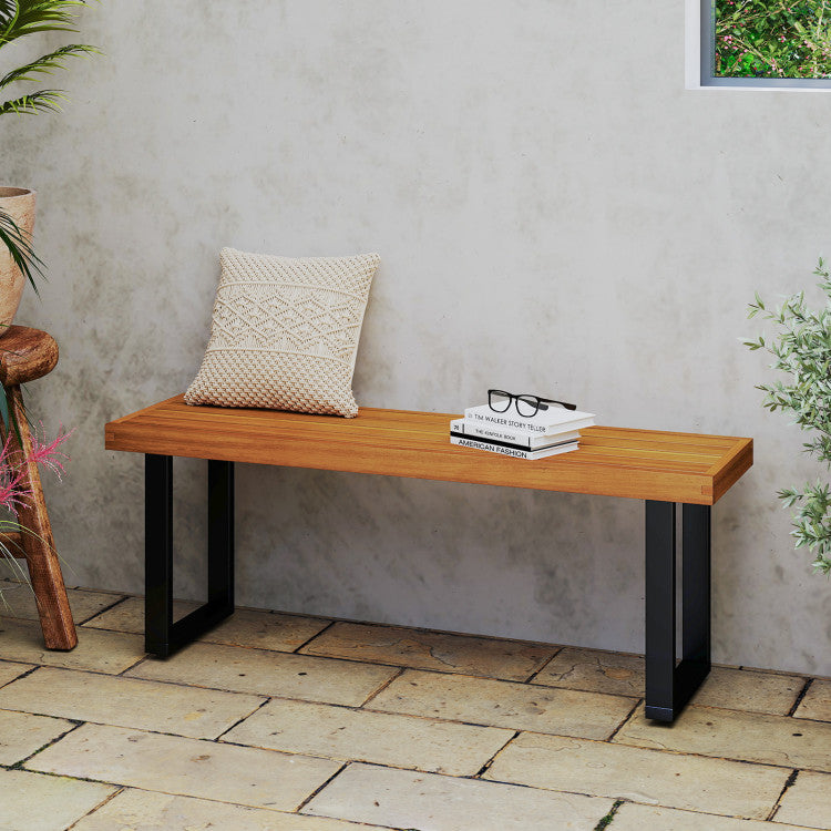 Acacia Wood Outdoor Bench 48 Inch Long Patio Dining Bench