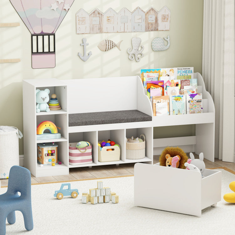 Kids Bookcase with Reading Nook 4-in-1 Standing Toy Organizer