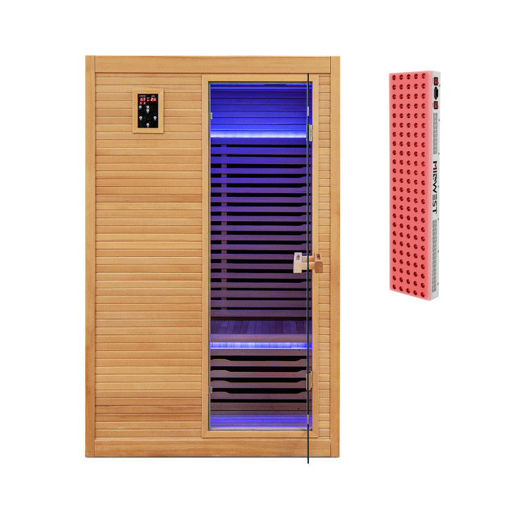 New 2 People Far Infrared Wooden Sauna Room with Free Red Light Therapy for Home