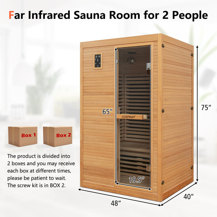 New 2 People Far Infrared Wooden Sauna Room with Free Red Light Therapy for Home