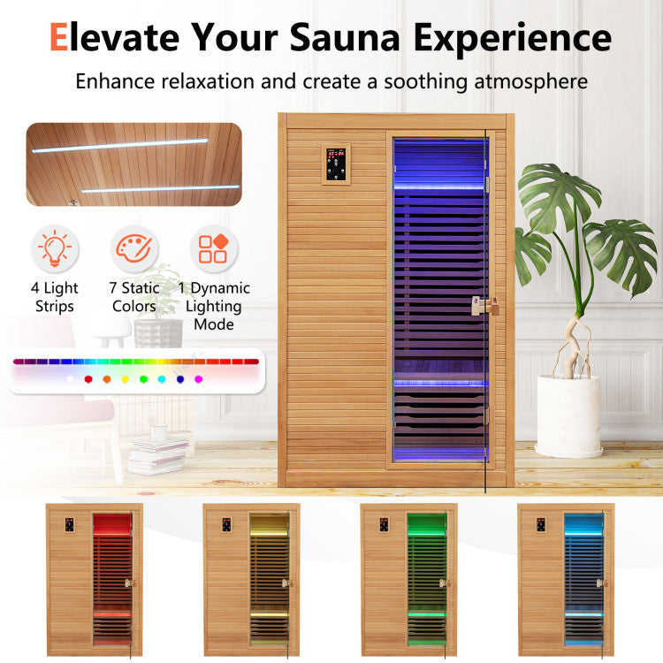 New 2 People Far Infrared Wooden Sauna Room with Free Red Light Therapy for Home