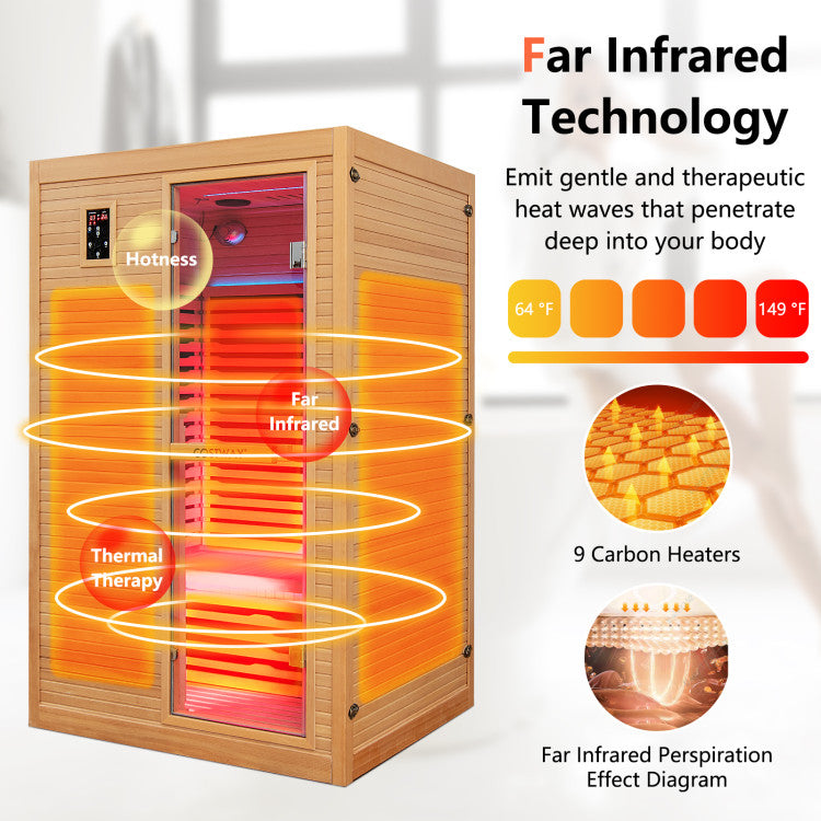 New 2 People Far Infrared Wooden Sauna Room with Free Red Light Therapy for Home