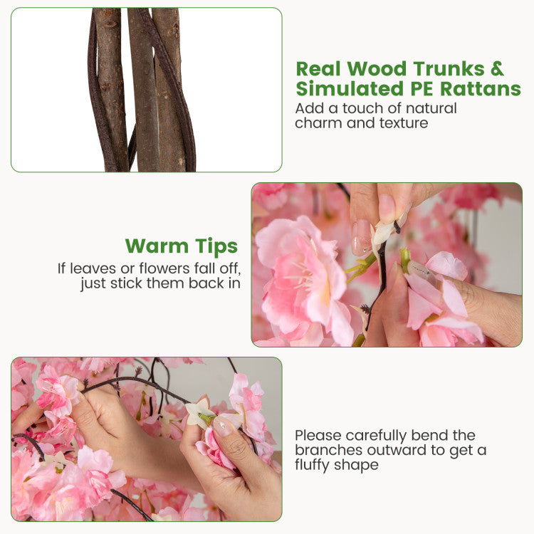 5.5 FT Tall Artificial Cherry Blossom Tree with Pink/White Flowers 2 Pack