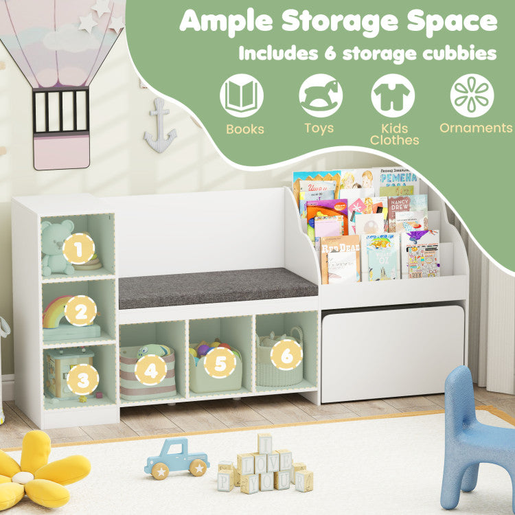Kids Bookcase with Reading Nook 4-in-1 Standing Toy Organizer