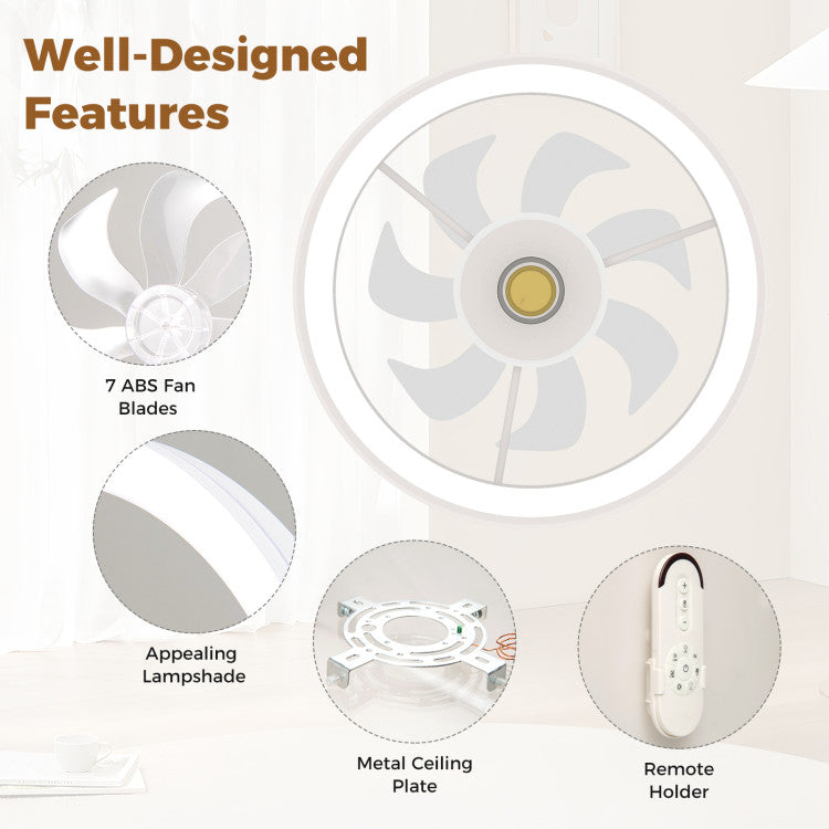 19 Inch Ceiling Fan Low Profile Flush Mount Fan with 3000-6500K Dimmable LED