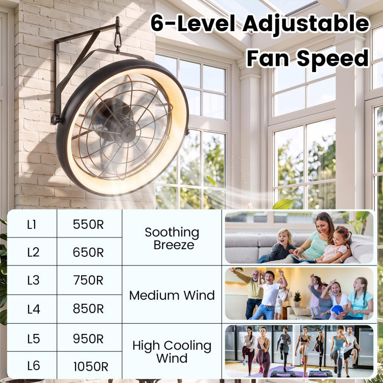 20” Wall Mounted Fan with Dimmable LED Light and 6 Wind Speeds