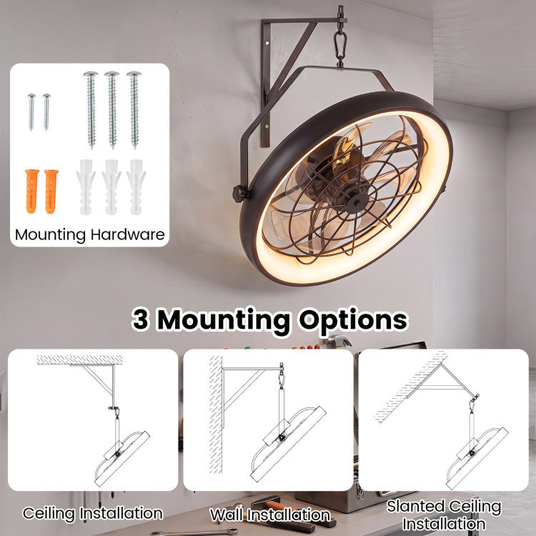 20” Wall Mounted Fan with Dimmable LED Light and 6 Wind Speeds