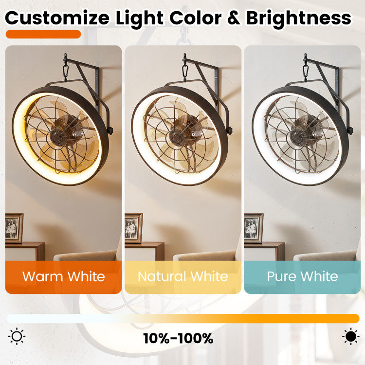 20” Wall Mounted Fan with 3CCT Dimmable LED Light and Timer