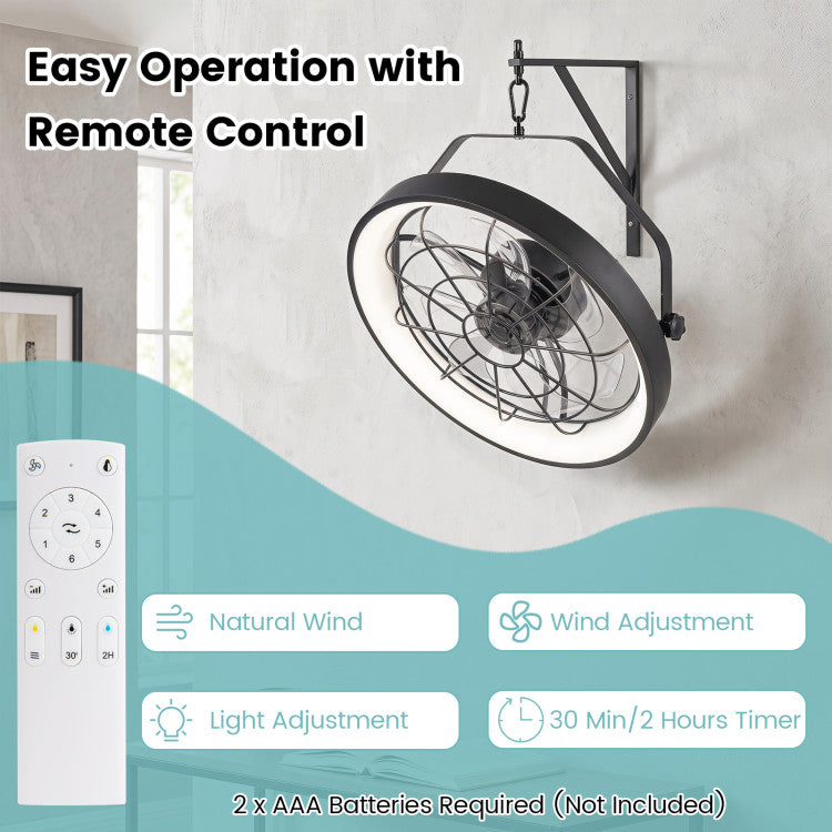 20” Wall Mounted Fan with 3CCT Dimmable LED Light and Timer