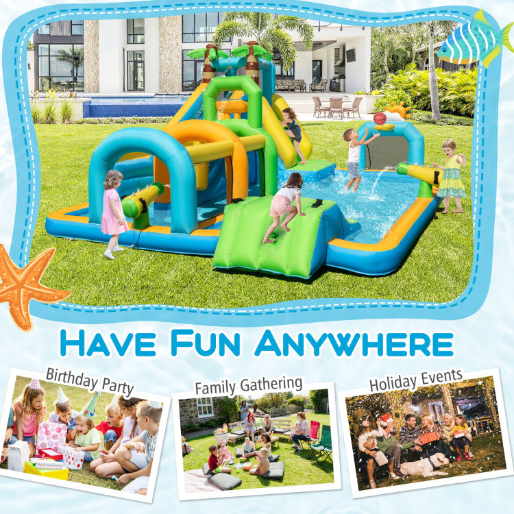 Inflatable Water Slide Tropical Theme Dual Slide Aqua Park Blower Excluded