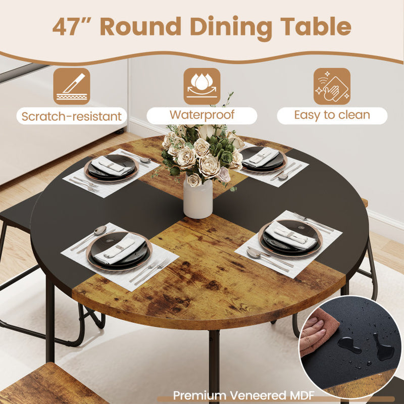 5-Piece Dining Set for 4 47 Inch round Kitchen Table and 4 Stools