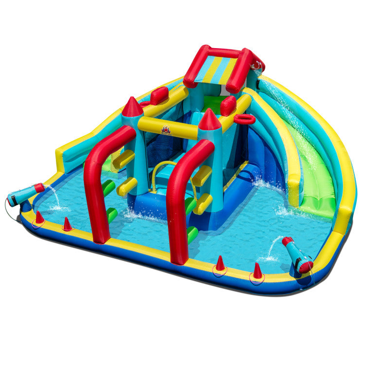 Inflatable Double Water Slide Park with Obstacle Course without 680W-750W Blower
