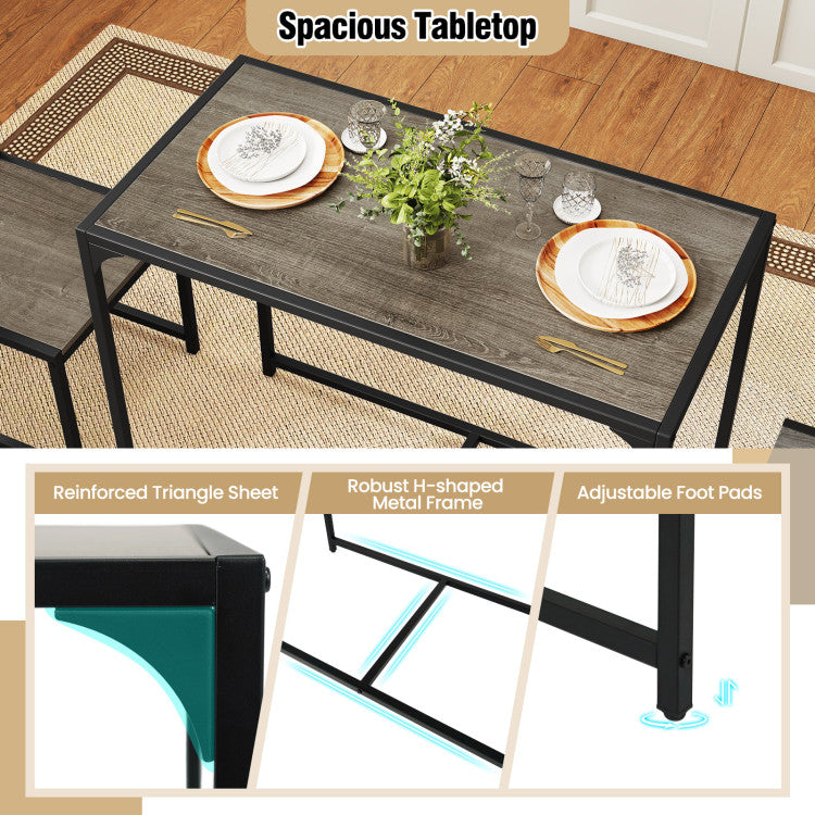 3 Pieces Dining Set Compact Table and 2 Chair with Metal Frame for Small Space