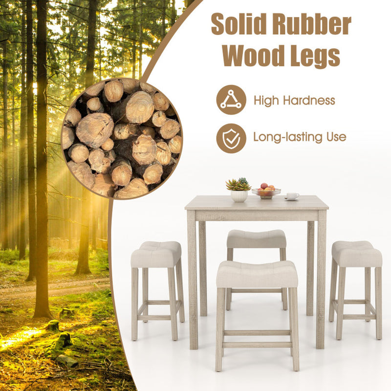 5 Pieces Bar Table Set with Square Table and 4 Padded Stools