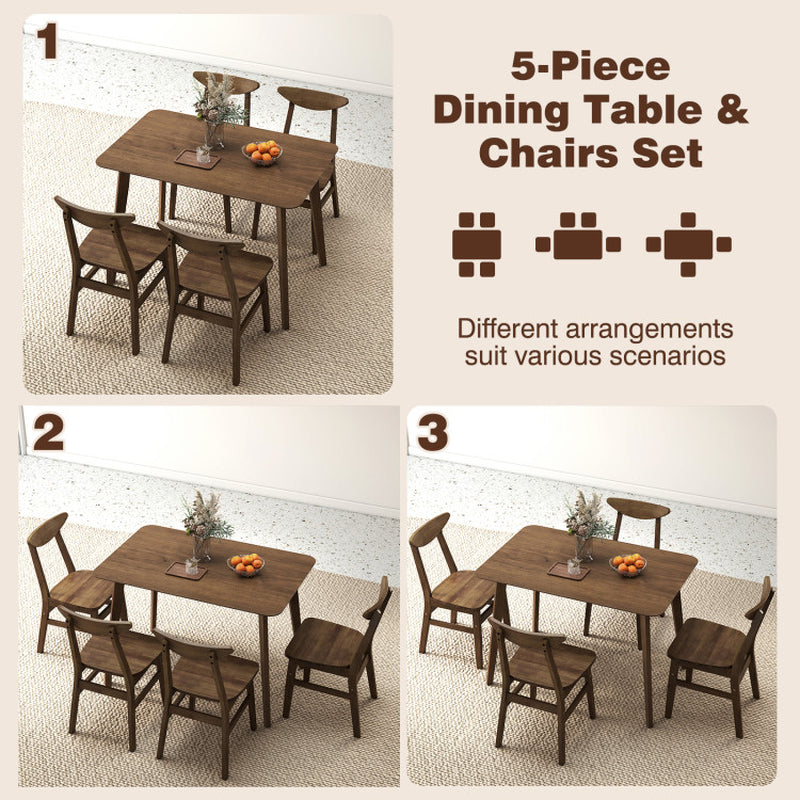 5-Piece Solid Wood Dining Table Set for Small Space