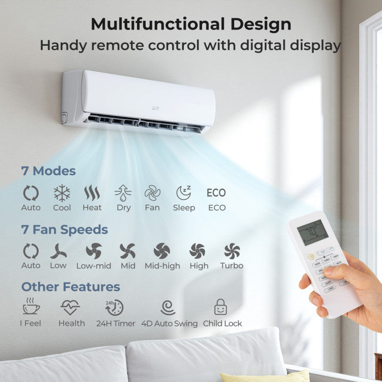 EchoCool Series 23000 BTU 208/230V Mini Split Air Conditioner and Heater Pump System
