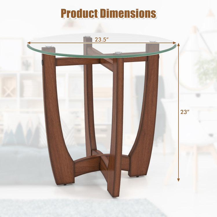 23.5 Inch Round End Side Table with Tempered Glass Tabletop