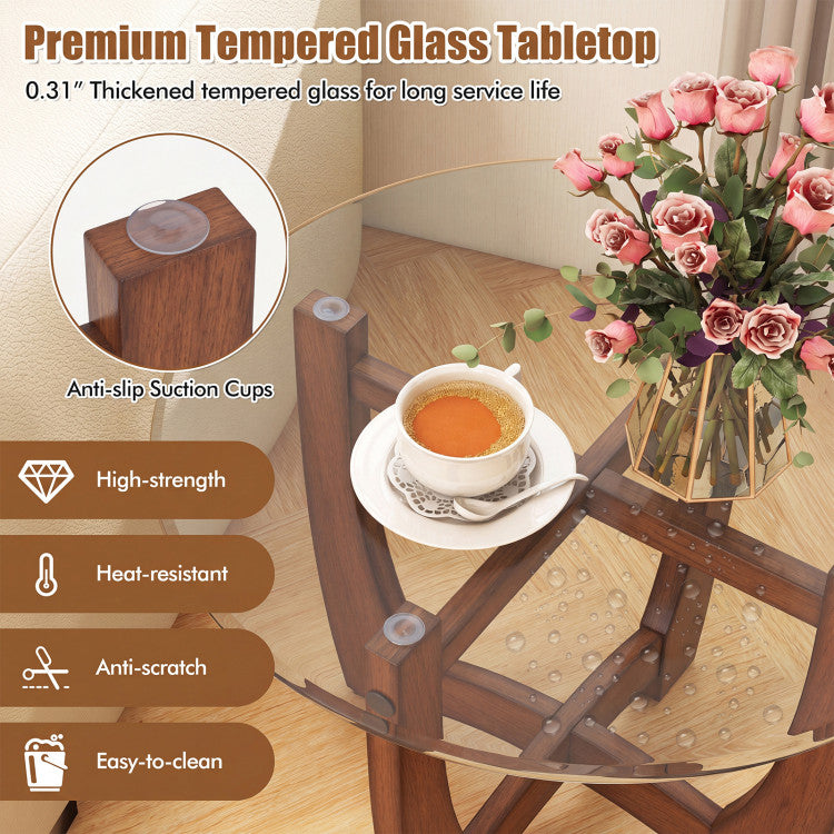 23.5 Inch Round End Side Table with Tempered Glass Tabletop