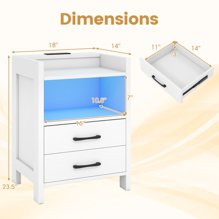 23.5 Inches Nightstand with Charging Station and Open Storage Shelf