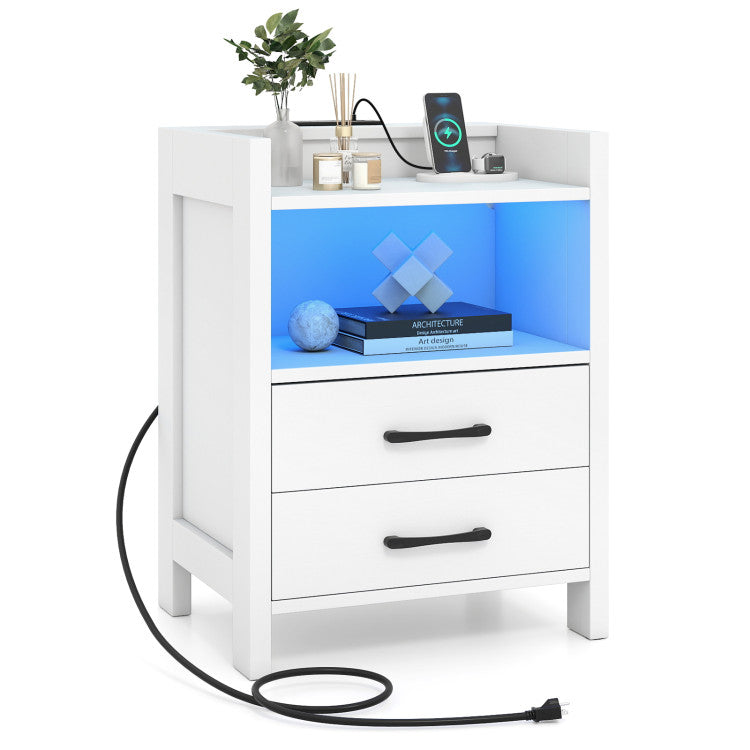 23.5 Inches Nightstand with Charging Station and Open Storage Shelf