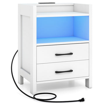 23.5 Inches Nightstand with Charging Station and Open Storage Shelf