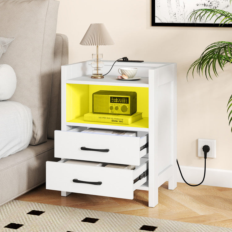 23.5 Inches Nightstand with Charging Station and Open Storage Shelf