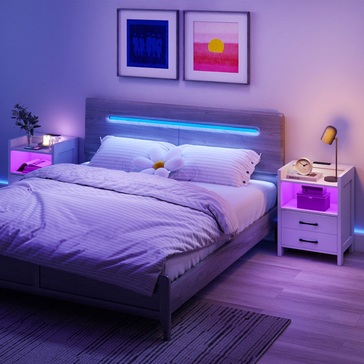 23.5 Inches Nightstand with Charging Station and Open Storage Shelf