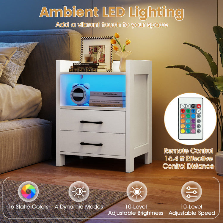 23.5 Inches Nightstand with Charging Station and Open Storage Shelf