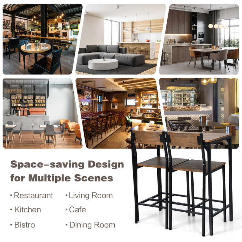 3 Pieces Bar Table Set with 2 Chairs Narrow Bar Furniture