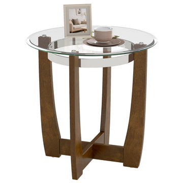 24 Inches Round Side Table with Tempered Glass Top and Solid Rubber Wood Base