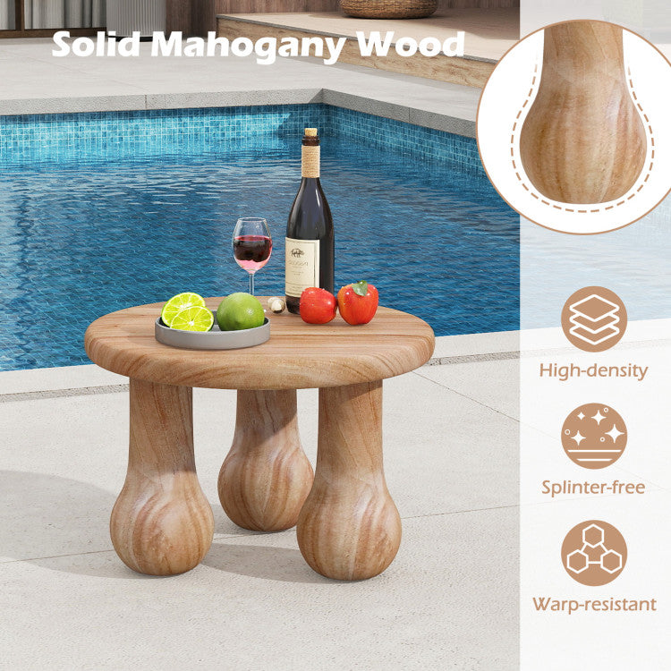24" Small Solid Mahogany Wood Coffee Table with Thickened Top and Column Legs