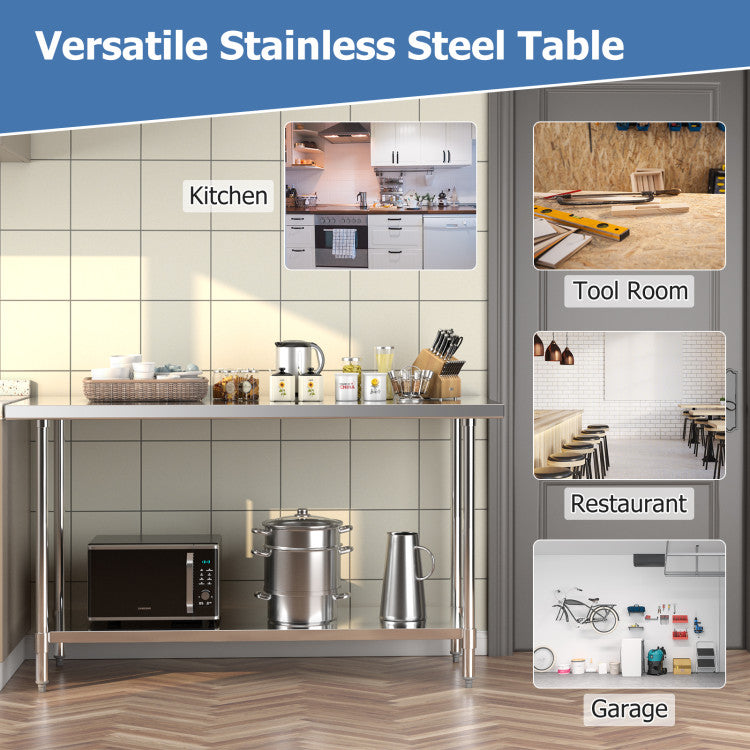 24 x 60 Inches Stainless Steel Kitchen Prep Work Table with Adjustable Undershelf