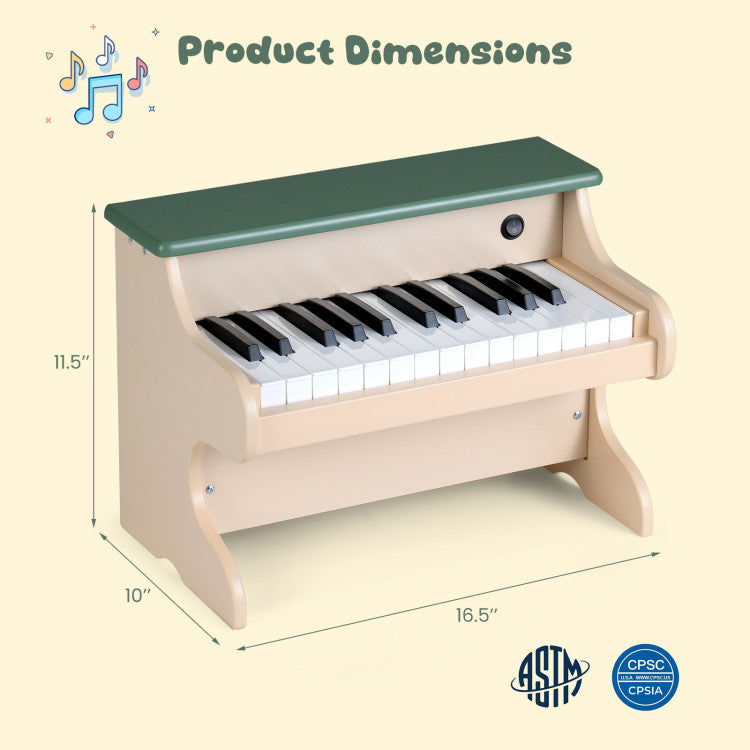 25 Keys Kids Piano Keyboard Wooden Digital Piano Toy with Removable Music Stand