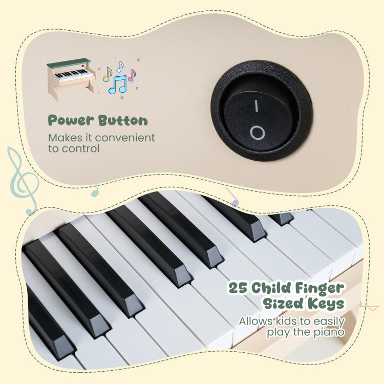 25 Keys Kids Piano Keyboard Wooden Digital Piano Toy with Removable Music Stand