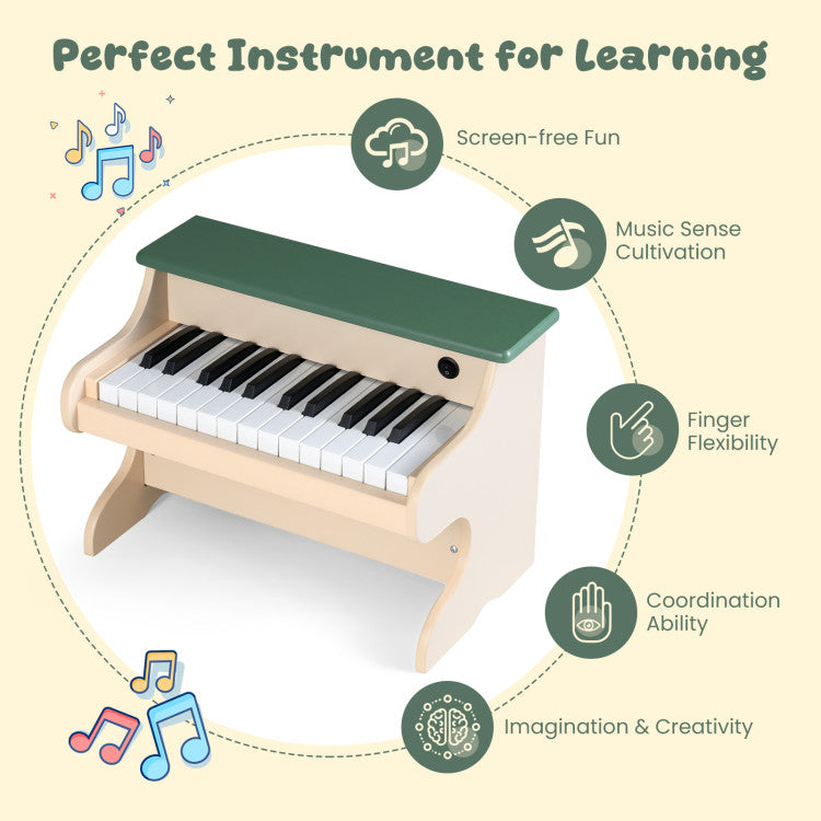 25 Keys Kids Piano Keyboard Wooden Digital Piano Toy with Removable Music Stand