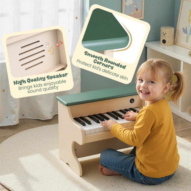 25 Keys Kids Piano Keyboard Wooden Digital Piano Toy with Removable Music Stand