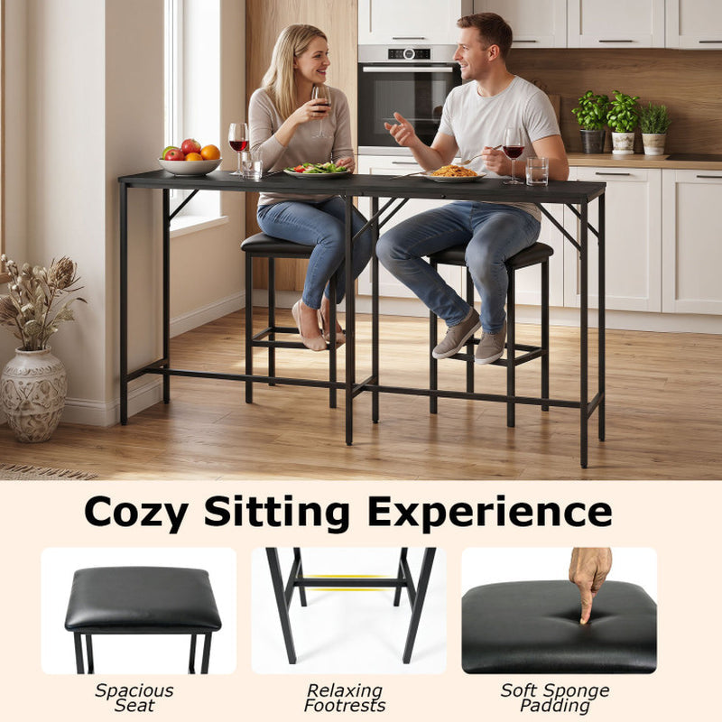 3-Piece Convertible L-Shaped Kitchen Table Chair Set with 2 AC Outlets USB Port and Type-C Port