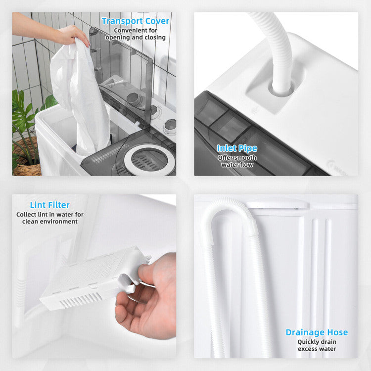 26 lbs Semi-Automatic Twin Tub Washing Machine with Drain Pump